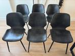 6 eetkamerstoelen donker grijs kunstleder metaal, Ophalen, Metaal, Gebruikt, Grijs