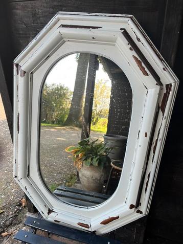 Brocante oude eiken spiegel wit geverfd. beschikbaar voor biedingen