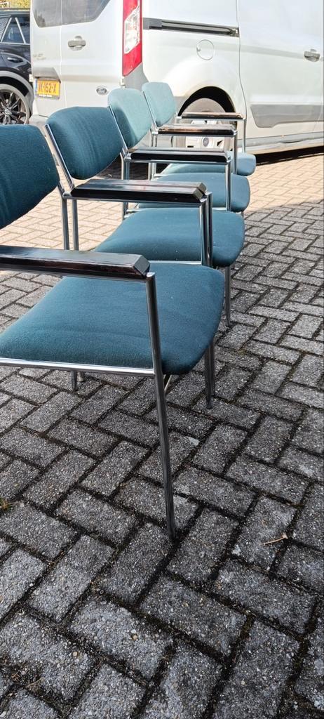 4 Gijs van der Sluis stoelen - Blauw, Huis en Inrichting, Stoelen, Gebruikt, Vier, Metaal, Stof, Blauw, Ophalen