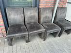 4 Suede Leren Eetkamerstoelen met Wieltjes, Ophalen, Gebruikt, Bruin, Leer