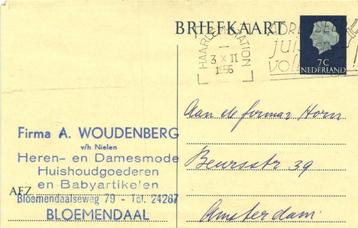 Firma A. Woudenberg, Bloemnedaal - 10.1956 - briefkaart beschikbaar voor biedingen
