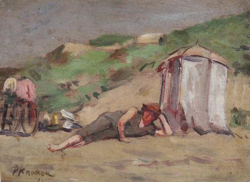Schilderijtje strandgezicht Piet Kramer 1879-1940, Antiek en Kunst, Kunst | Schilderijen | Klassiek, Ophalen of Verzenden
