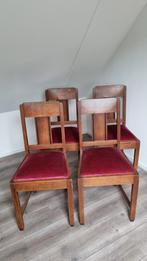 4 Vintage jaren '30 eetkamerstoelen met bordeaux zitting, Ophalen