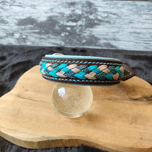 Vetleder halsband turquoise nekomvang 33-39cm, Dieren en Toebehoren, Hondenhalsbanden en Penningen, Nieuw, Handgemaakt, Ophalen of Verzenden