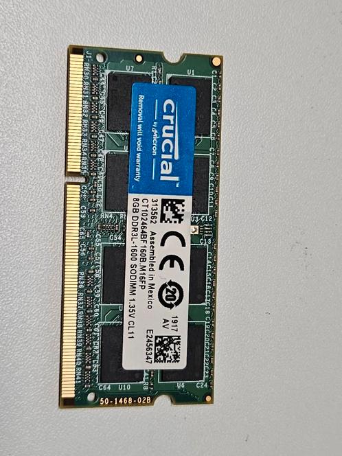 Crucial 8GB PC3L 12800s laptop geheugen, Computers en Software, RAM geheugen, Gebruikt, Laptop, 8 GB, DDR3, Verzenden