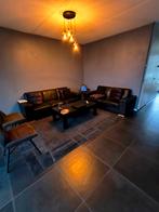 2 zwarte leren banken van echt leer in top conditie, Ophalen, Zo goed als nieuw, Rechte bank, Leer