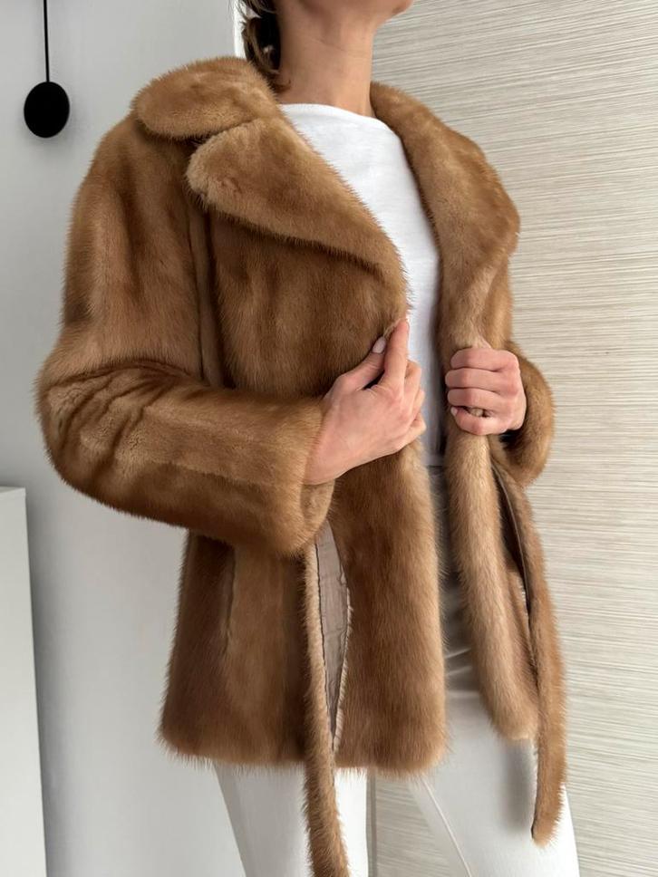 Real mink fur jacket, Kleding | Dames, Jassen | Winter, Zo goed als nieuw, Maat 36 (S), Beige, Ophalen of Verzenden