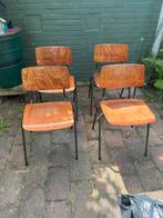 Vintage Schoolstoelen - Set van 4, Ophalen, Gebruikt, Bruin, Vier
