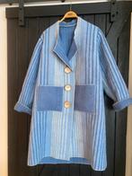 Prachtige blauw  gestreepte jas van vintage wollen dekens, Kleding | Dames, Ophalen of Verzenden, Zo goed als nieuw, Maat 46/48 (XL) of groter