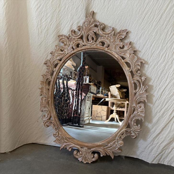 Barok spiegel – houten lijst wit - 110 x 85 cm- TTM Wonen, Huis en Inrichting, Woonaccessoires | Spiegels, Nieuw, 75 tot 100 cm