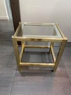Vintage Pierre Vandel bijzettafel met glazen blad jaren 70, Ophalen, Minder dan 45 cm, Minder dan 55 cm, Gebruikt