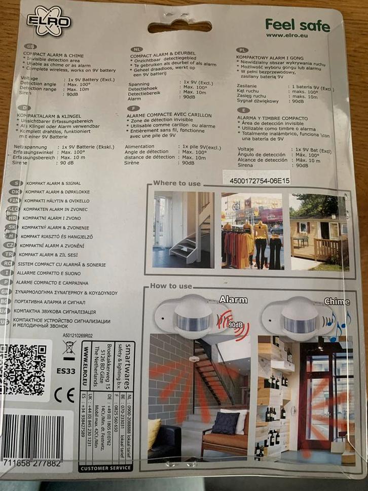 Compact Alarm & Deurbel - Nieuw in verpakking!, Doe-het-zelf en Verbouw, Alarmsystemen, Nieuw, Detector, Sensor of Melder, Beweging