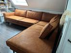 Cognac leren hoekbank met lounge, Ophalen, 250 tot 300 cm, Gebruikt, Hoekbank