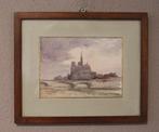 Aquarel van Mont Saint-Michel, Antiek en Kunst, Kunst | Schilderijen | Klassiek, Ophalen of Verzenden