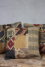 Stoer Vintage Style Patchwork Kelim Kussen Uniek Sierkussen, Ophalen of Verzenden, Nieuw, Overige kleuren, Vierkant