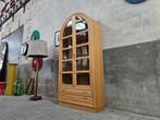 Vintage Deens '80s Design Vitrine Kast Wandmeubel Beukenhout, Gebruikt, Glas, 150 tot 200 cm, 25 tot 50 cm