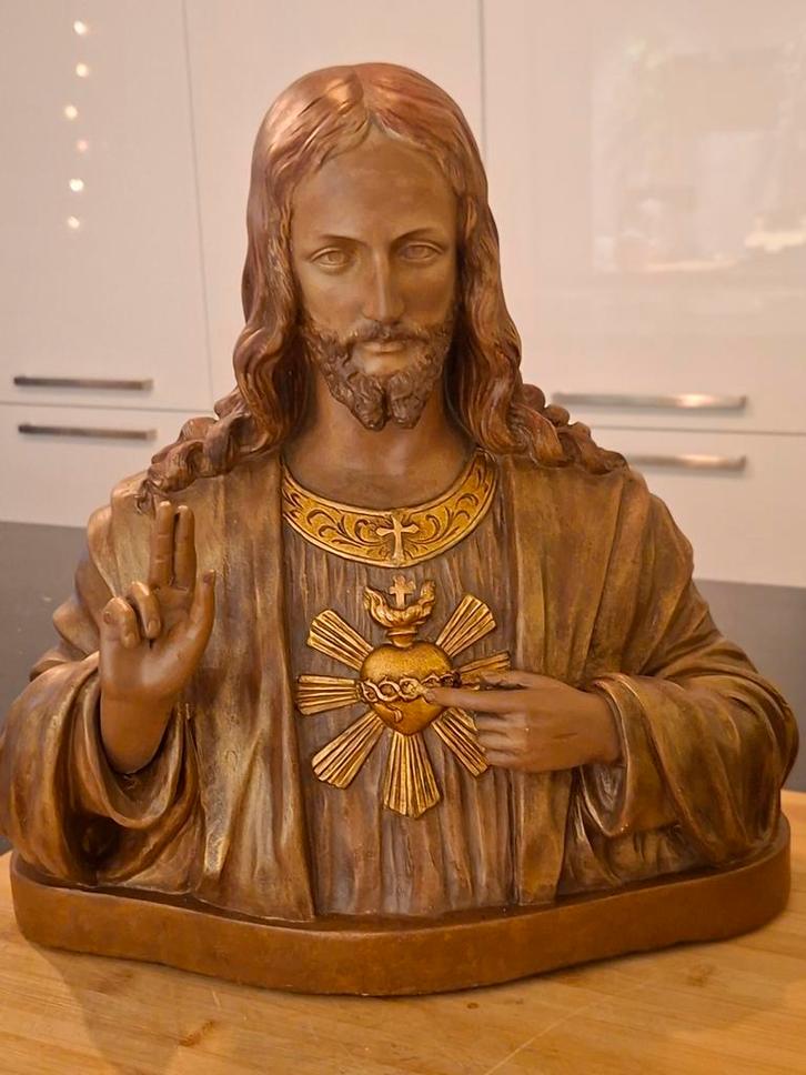 Groot zwaarJezusbeeld ca1940 van gips balestra  depose 516, Antiek en Kunst, Kunst | Beelden en Houtsnijwerken, Ophalen