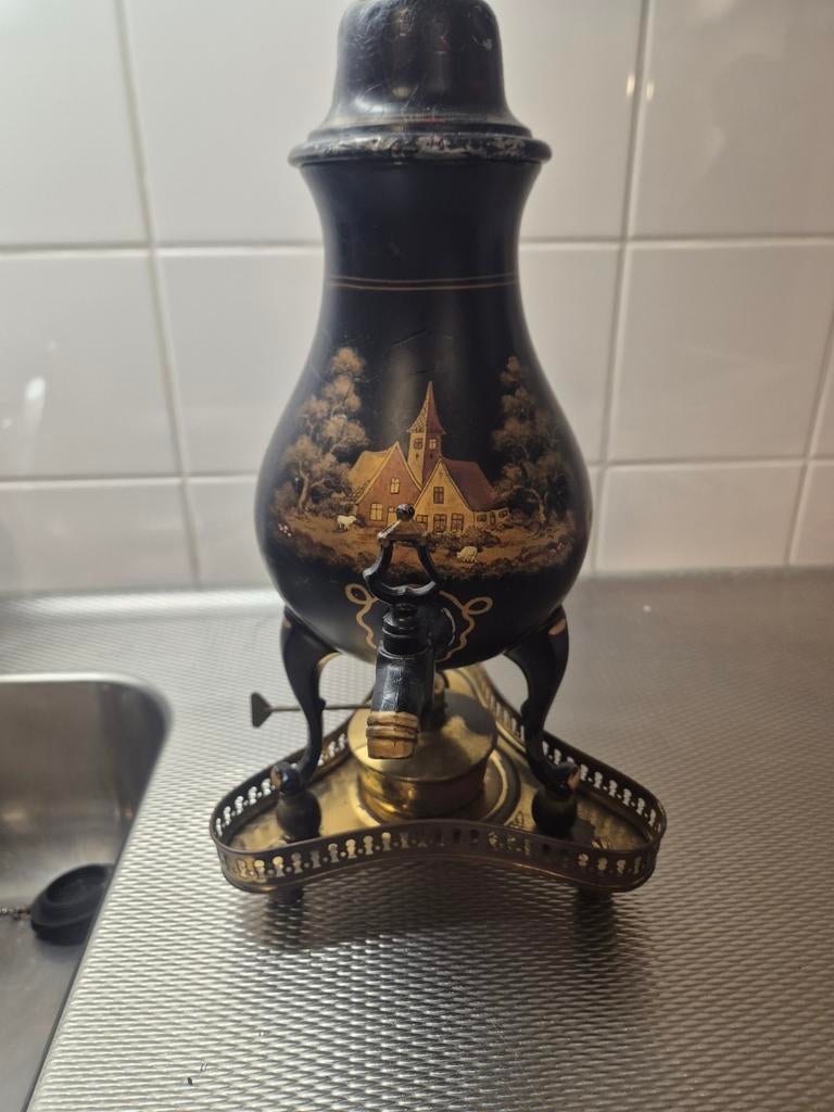 Antieke theepot/koffiepot met brander, Antiek en Kunst, Ophalen, Brons