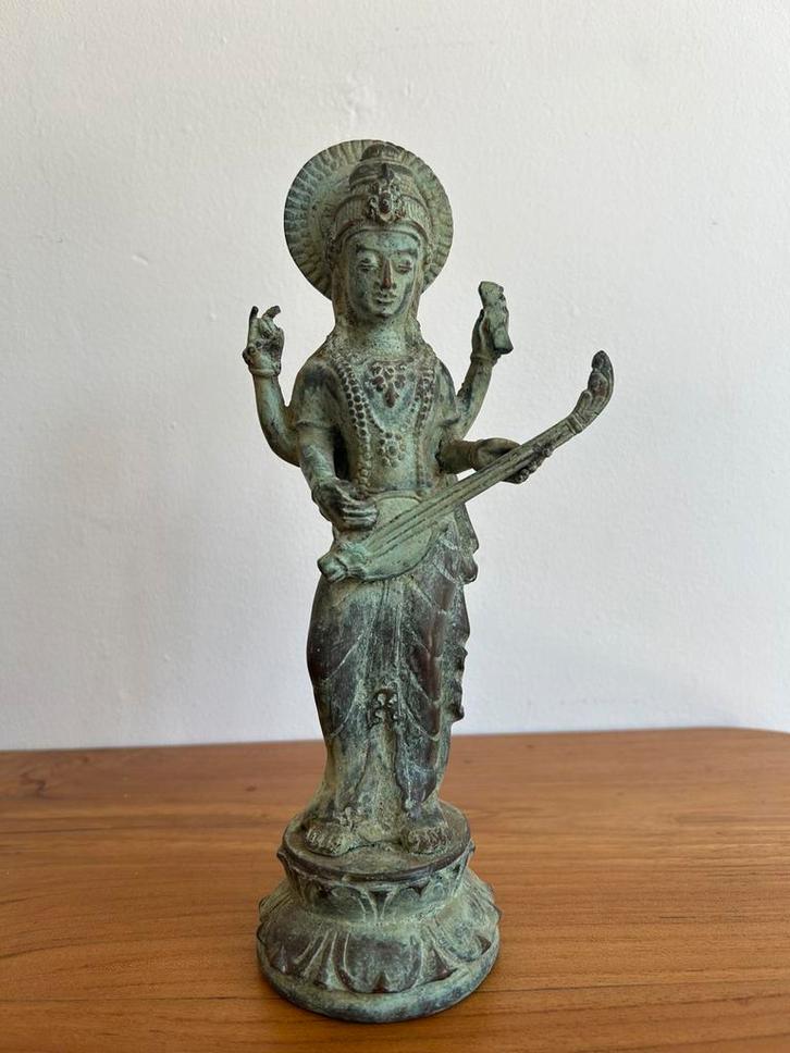 Oud bronzen beeld van Hindu Godin Saraswati, kunst Art Yoga, Antiek en Kunst, Kunst | Niet-Westerse kunst, Ophalen of Verzenden