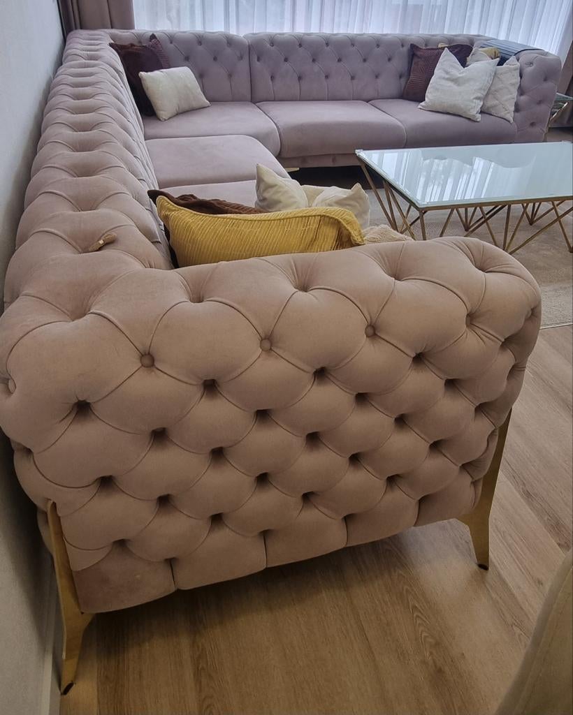 Luxe chesterfield - Zo Goed Als Nieuw!, Ophalen, 100 tot 125 cm, Hoekbank, 300 cm of meer