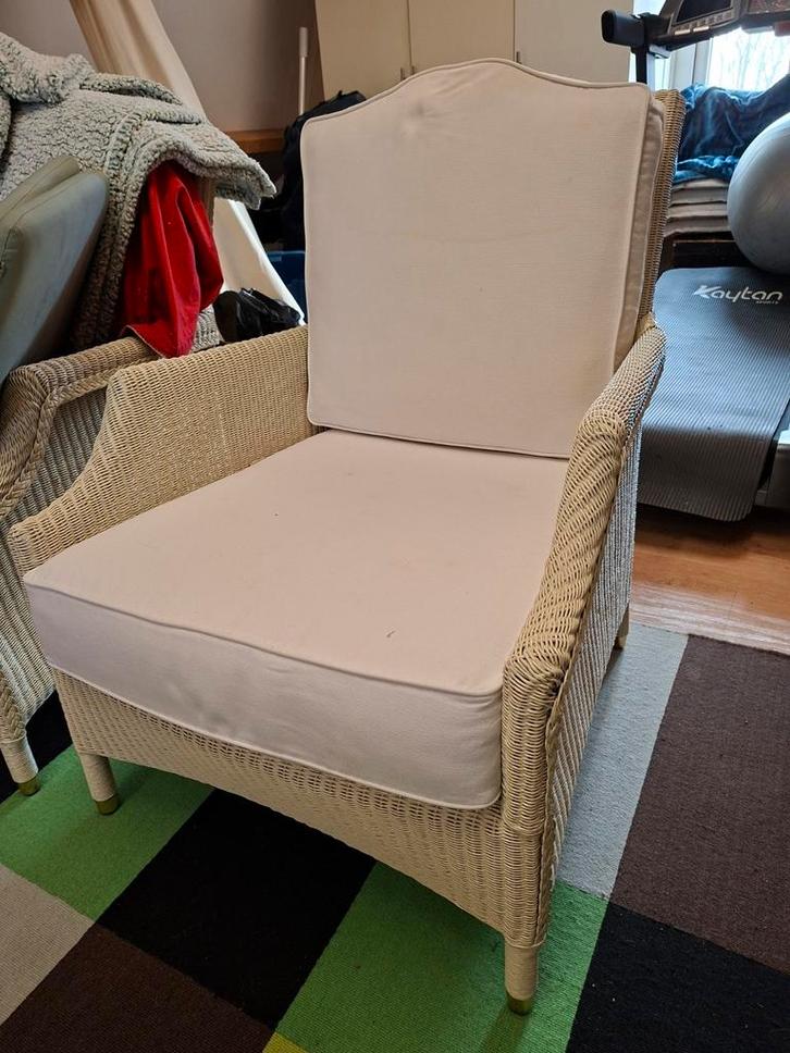 Lloyd Loom Vincent Shepherd stoelen, Huis en Inrichting, Fauteuils, Gebruikt, Riet of Rotan, Stof, 50 tot 75 cm, Minder dan 75 cm