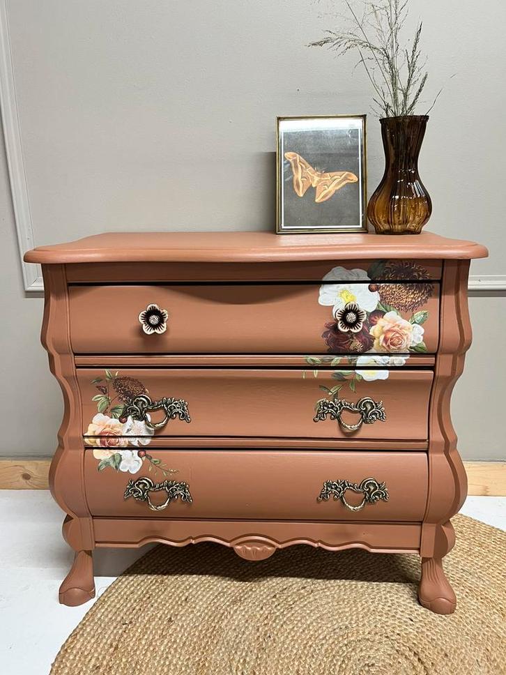 Ladekast kastje nachtkastje gepimpt terracotta kleur, Huis en Inrichting, Kasten | Ladekasten, Zo goed als nieuw, Minder dan 100 cm