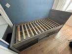 Bed eenpersoons verhoogd met bergruimte LEIDEN, Huis en Inrichting, Slaapkamer | Bedden, Ophalen, Gebruikt, 90 cm, Eenpersoons
