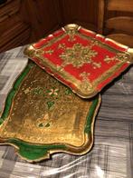 Twee Florentijnse dienbladen in hout, Antiek en Kunst, Curiosa en Brocante, Ophalen of Verzenden