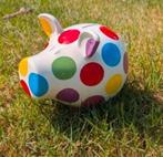 S&P OINK grote spaarvarken wit met kleurrijke stippen, Verzamelen, Spaarpotten, Ophalen of Verzenden, Zo goed als nieuw, Steen, Aardewerk of Keramiek