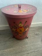 Vintage metalen pedaalemmer met bloemmotief, Gebruikt, Met pedaal, Ophalen of Verzenden, Minder dan 10 liter