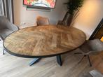 Visgraat Tafel met Metalen Rand & Poten, Ophalen, Gebruikt, 100 tot 150 cm, 200 cm of meer
