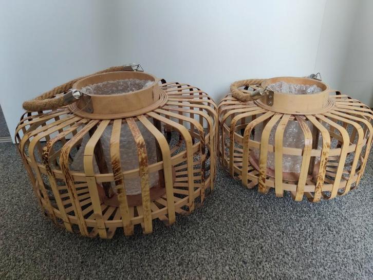 rotan/bamboe windlichten, nieuw, Huis en Inrichting, Woonaccessoires | Kandelaars en Kaarsen, Nieuw, Minder dan 25 cm, Overige materialen
