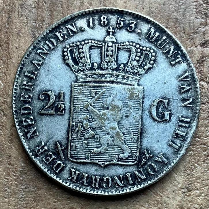 2,5 gulden / rijksdaalder 1853 Willem III, Postzegels en Munten, Munten | Nederland, Losse munt, 2½ gulden, Koning Willem III