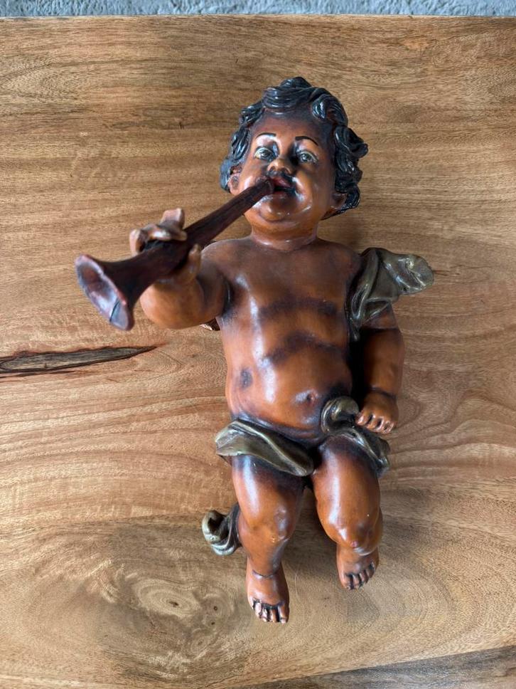 Antieke engel met trompet, Antiek en Kunst, Curiosa en Brocante, Ophalen of Verzenden