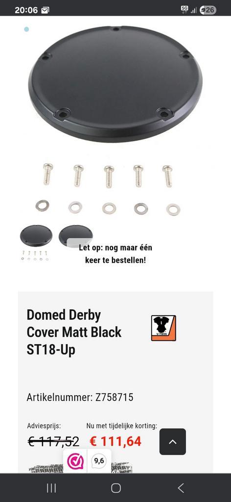 Domed Derby Cover Mat Zwart - Koppelingsdeksel, Motoren, Onderdelen | Harley-Davidson, Gebruikt, Ophalen of Verzenden