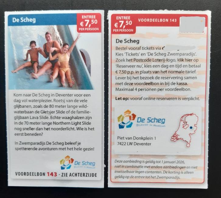 De Scheg entree €7,50 p.p. voor max. 4 personen., Tickets en Kaartjes, Recreatie | Pretparken en Attractieparken