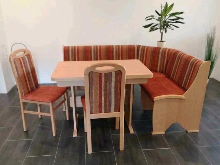 Design prachtige Oostenrijkse duitse stijl eethoek hoekbank, Huis en Inrichting, Banken | Complete zithoeken, Gebruikt, Hout, Stof