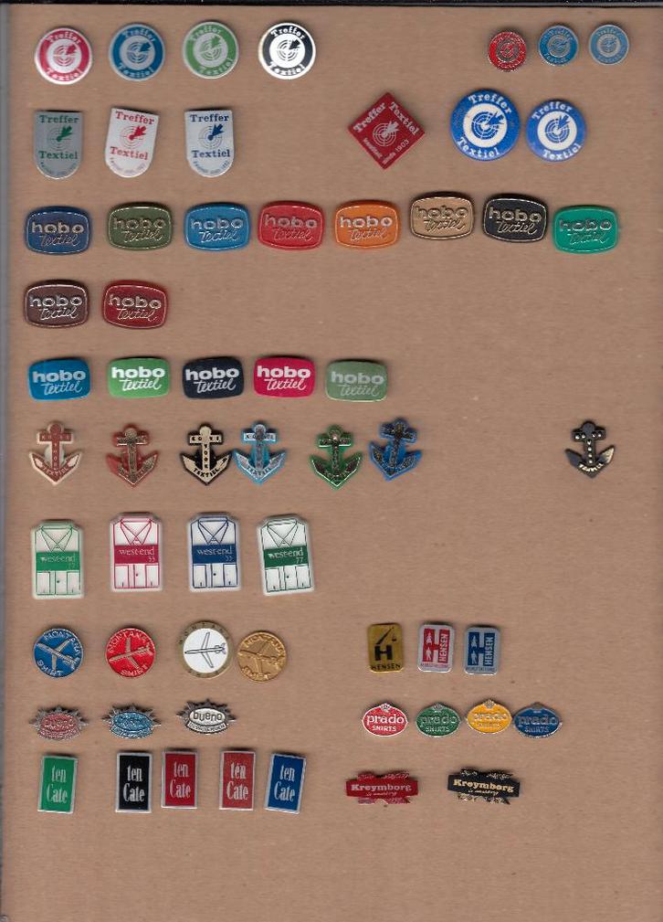 Verzameling Textiel speldjes Hobo Treffer Bueno, Verzamelen, Speldjes, Pins en Buttons, Gebruikt, Speldje of Pin, Overige onderwerpen