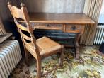 Antiek gaaf houten bureau met biezen stoel, Ophalen