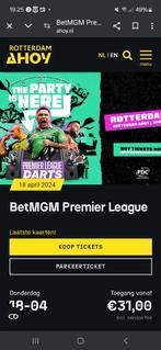 2x ticket Darts League 18 april Rotterdam as., Tickets en Kaartjes, Twee personen