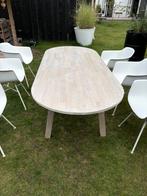 Ovalen eiken eettafel Woood Tablo + 6 witte kuipstoelen Mees, Huis en Inrichting, Tafels | Eettafels, Ophalen, Gebruikt, Eikenhout