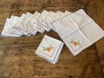 Brocante Franse linnen/katoenen servetten, geborduurde bloem, Ophalen of Verzenden
