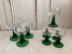 Brocante roemers - rijnwijnglazen met groene ribbel voet, Glas of Glazen, Gebruikt, Ophalen of Verzenden, Glas
