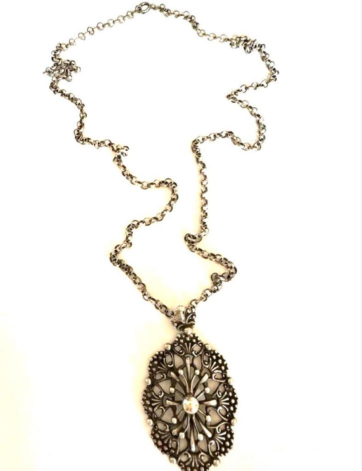 Antieke zilveren jasseron ketting en hanger, Sieraden, Tassen en Uiterlijk, Antieke sieraden, Ketting, Zilver, Verzenden