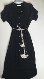 Zalige Viscose jurk zwart L + ceintuur wit, Verzenden, Zwart, Maat 42/44 (L), Zo goed als nieuw