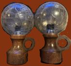 2 stuks vintage tafellampen seventies houten voet + bolglas, Ophalen, Zo goed als nieuw, Midcentury, Minder dan 50 cm