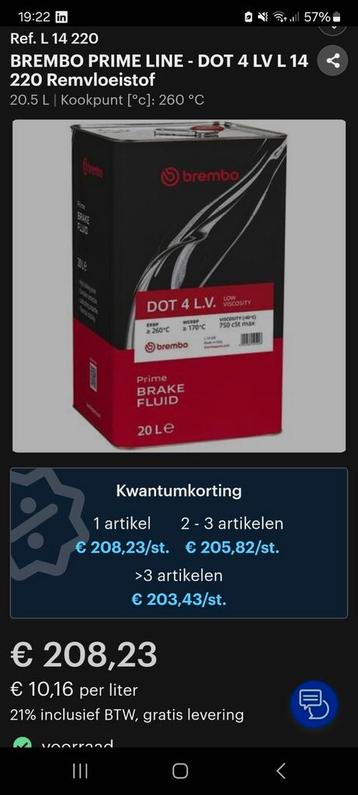 BREMBO PRIME LINE - DOT 4 LV 20 liter Remvloeistof.  Nieuw,  beschikbaar voor biedingen