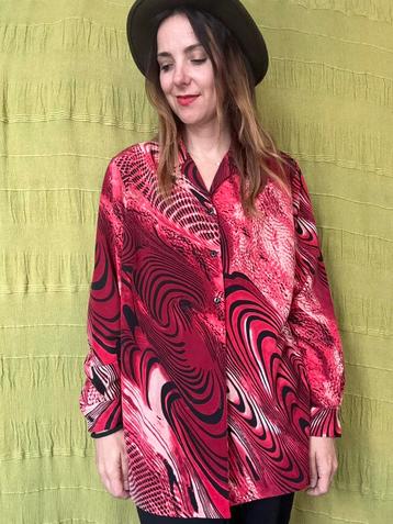 Vintage blouse / shirt - print - rood - 46 / 3XL beschikbaar voor biedingen