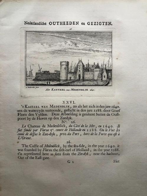 026 / Medemblik Het Kasteel Kopergravure 1725, Antiek en Kunst, Kunst | Etsen en Gravures, Ophalen of Verzenden
