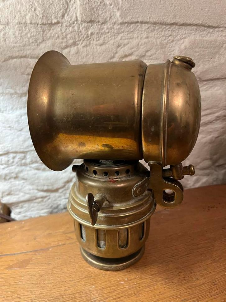 Antieke Koperen Carbid Fietslantaarn, Antiek en Kunst, Antiek | Lampen, Ophalen of Verzenden